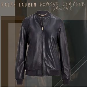 Ralph Lauren Bomber Leather Jacket Dark Navy Blue